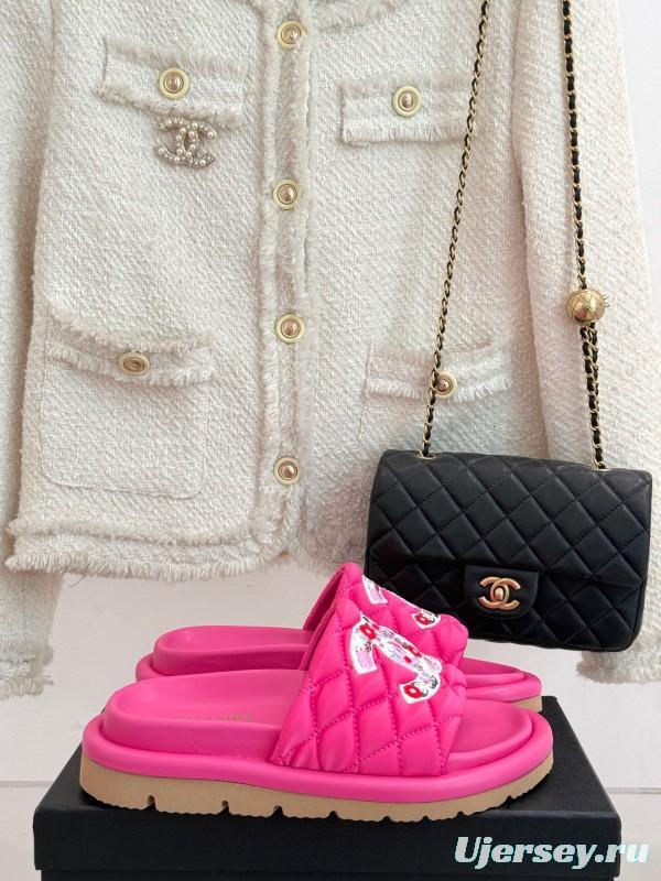 2025 Slippers Chanel Pink Silk Slippers