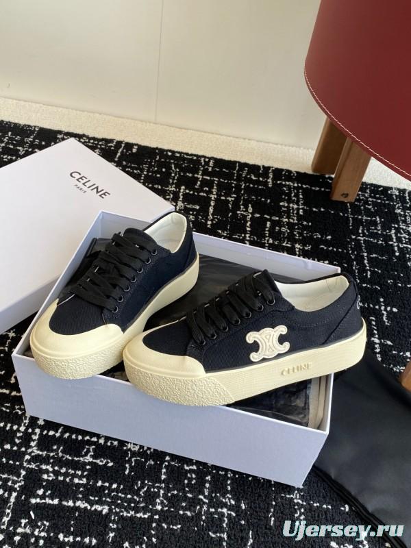 2025 Women Celine Black Canvas Sneakers CR-03