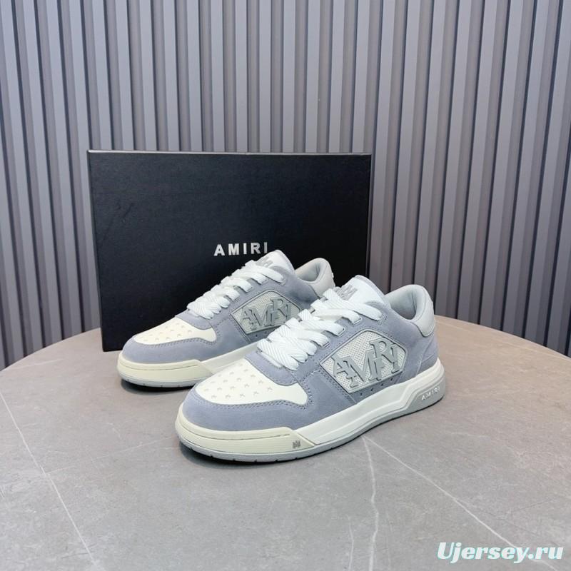 2025 Unisex Amiri White Grey Leather Suede Sneakers MJ00360