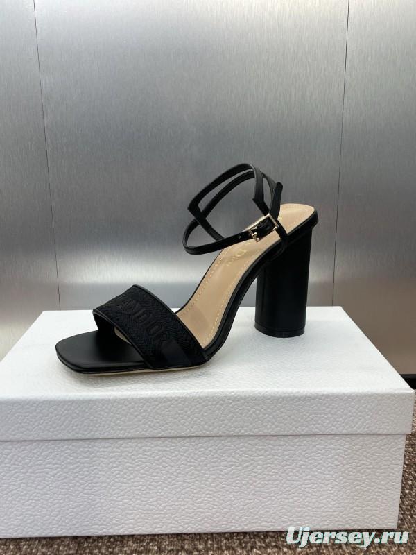 2025 Women Dior Black Leather High Heel Sandals