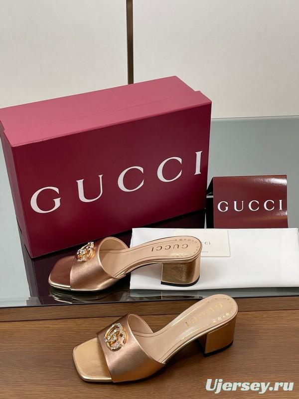 2025 Women Gucci Pink Leather Sandals GG Crystal Buckle LY00280