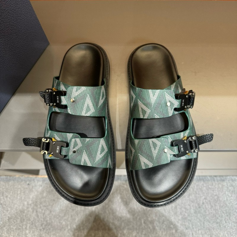 2024 Men's Dior Green Canvas Leather Slippers
