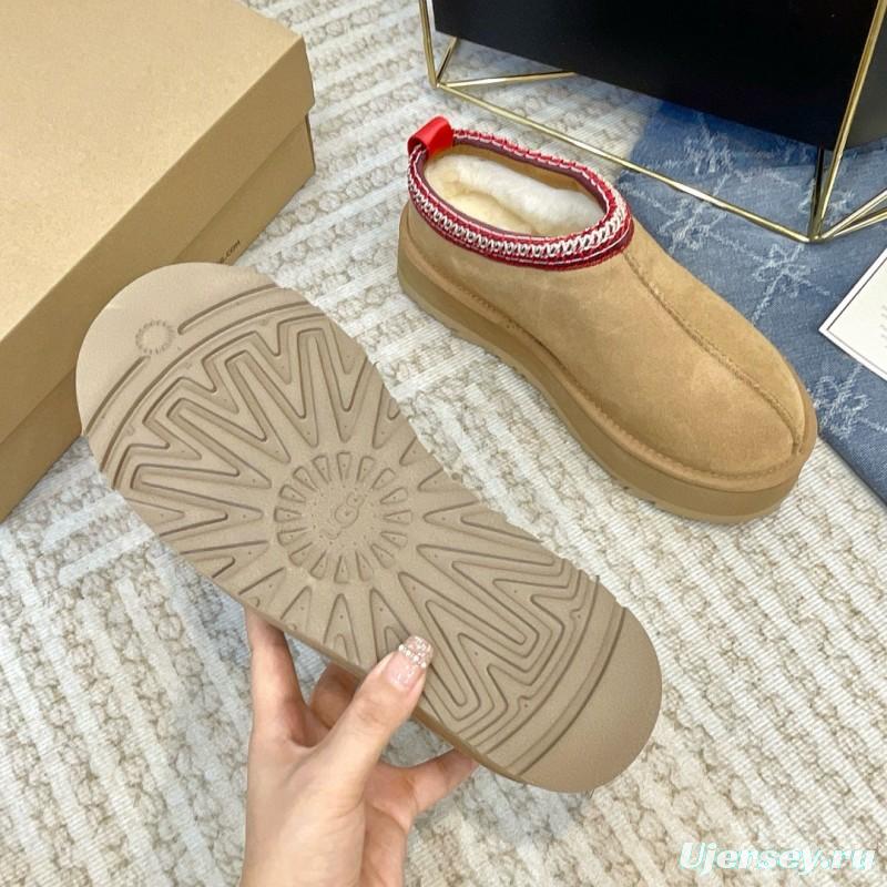 2024 Women UGG Beige Red Suede Platform Slip-On MJ00230