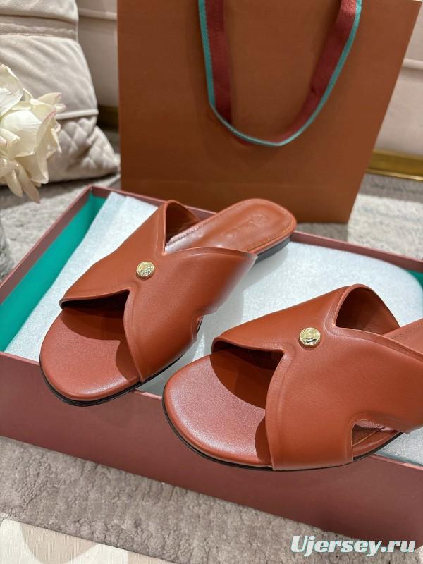 2025 Slippers LP Brown Leather Slippers LY00270