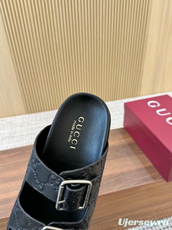 2025 Women Gucci Black Leather Sandals Buckle LY00230