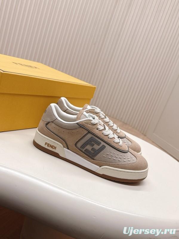 2025 Unisex Fendi Beige Light Brown Leather Suede Plimsolls FF Logo LY00350(F)/LY00360(M)