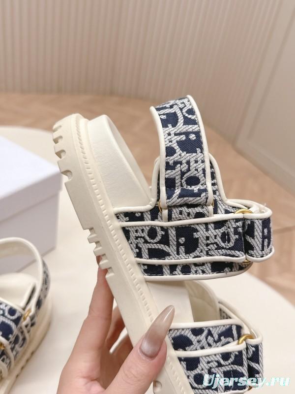 2025 Women Dior Navy White Canvas Sandals LY