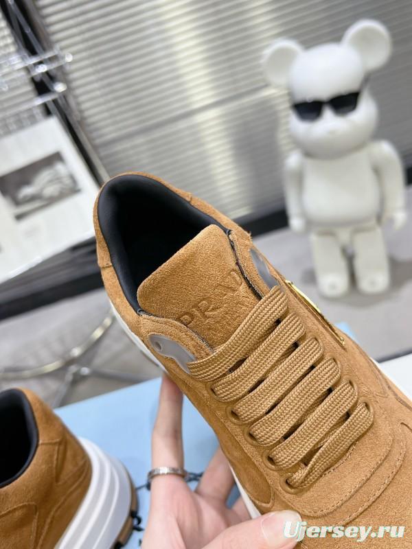 2025 Unisex Prada Brown Suede Leather Sneakers KFY00310