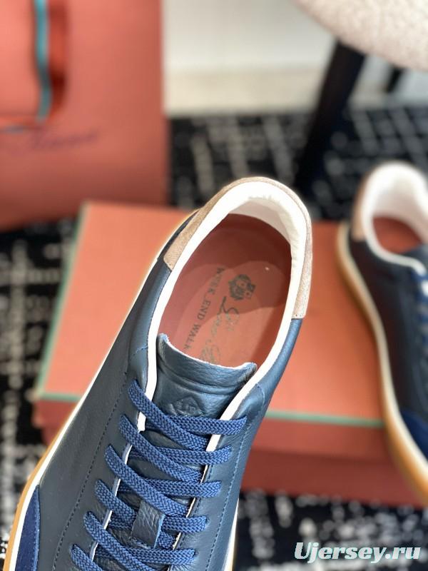 2024 Unisex Le Parmentier Blue Navy Leather Suede Plimsolls MJ00320