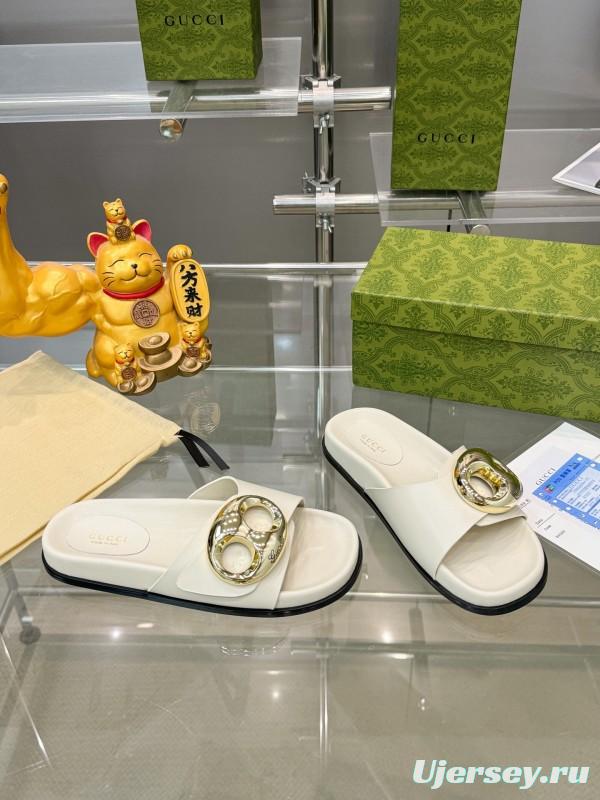 2025 Gucci White Leather Slippers KFY00210