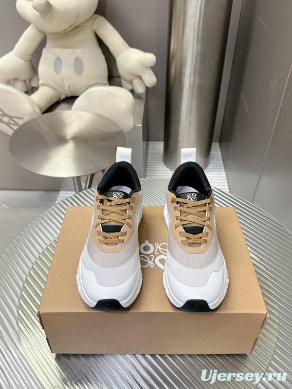 2025 Unisex Loewe White Beige Mesh Leather Sneakers