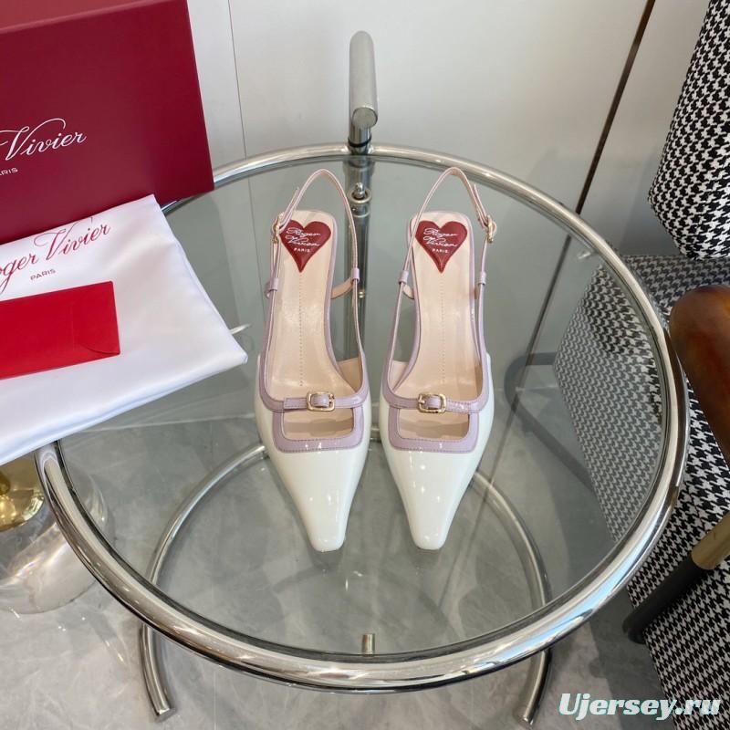 2025 Women Roger Vivier White Pink Leather Patent Leather Slingback KFY00340