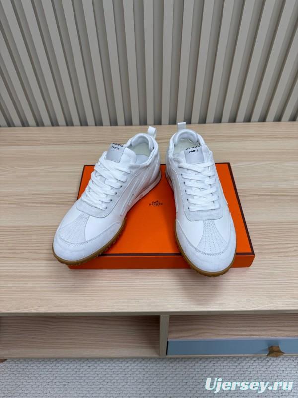 2025 Unisex Hermès White Suede Down Fabric Sneakers KFY00300