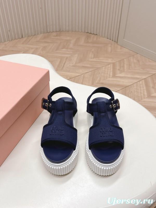 2025 Women Miu Miu Navy Canvas Sandals LY00420