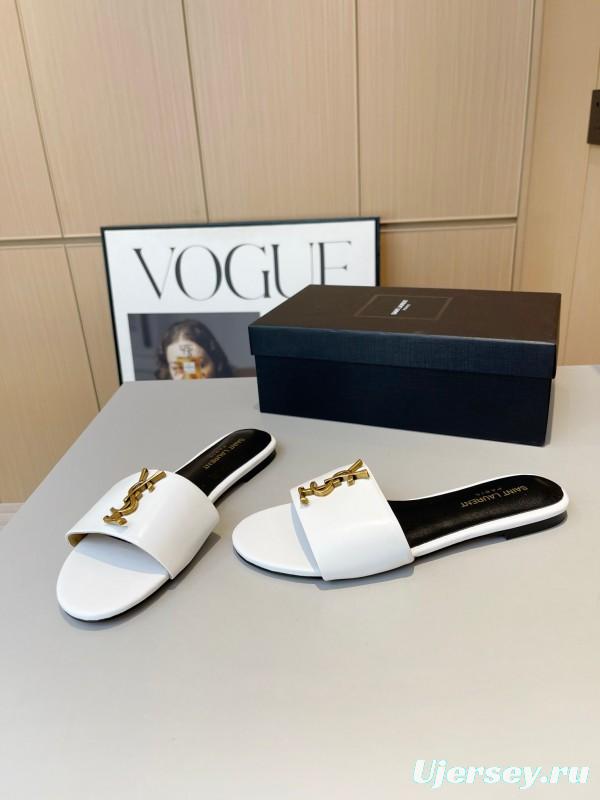 2025 Women Yves Saint Laurent White Leather Slippers LY00180