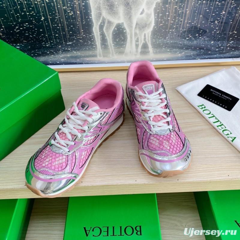 2025 Women BV Pink Silver Mesh Leather Running Sneakers