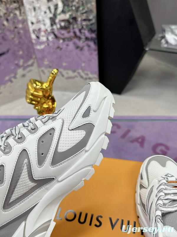 2025 Men Louis Vuitton White Grey Mesh Leather Sneakers MJ00420
