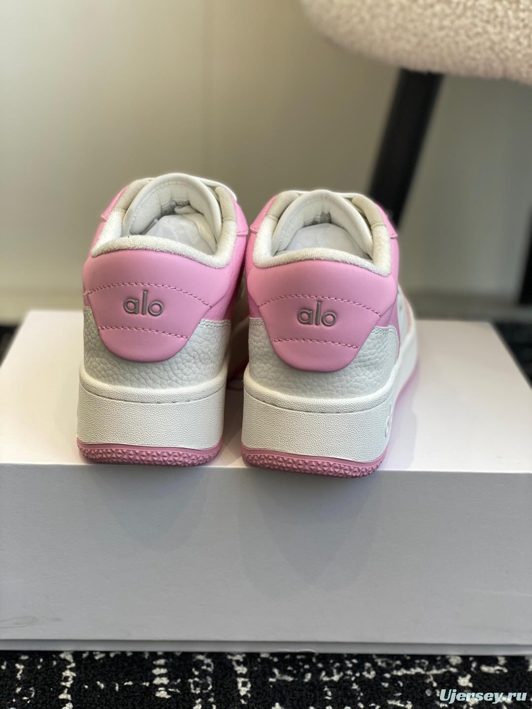 2025 Women Alo White Pink Leather Sneakers KFY00280