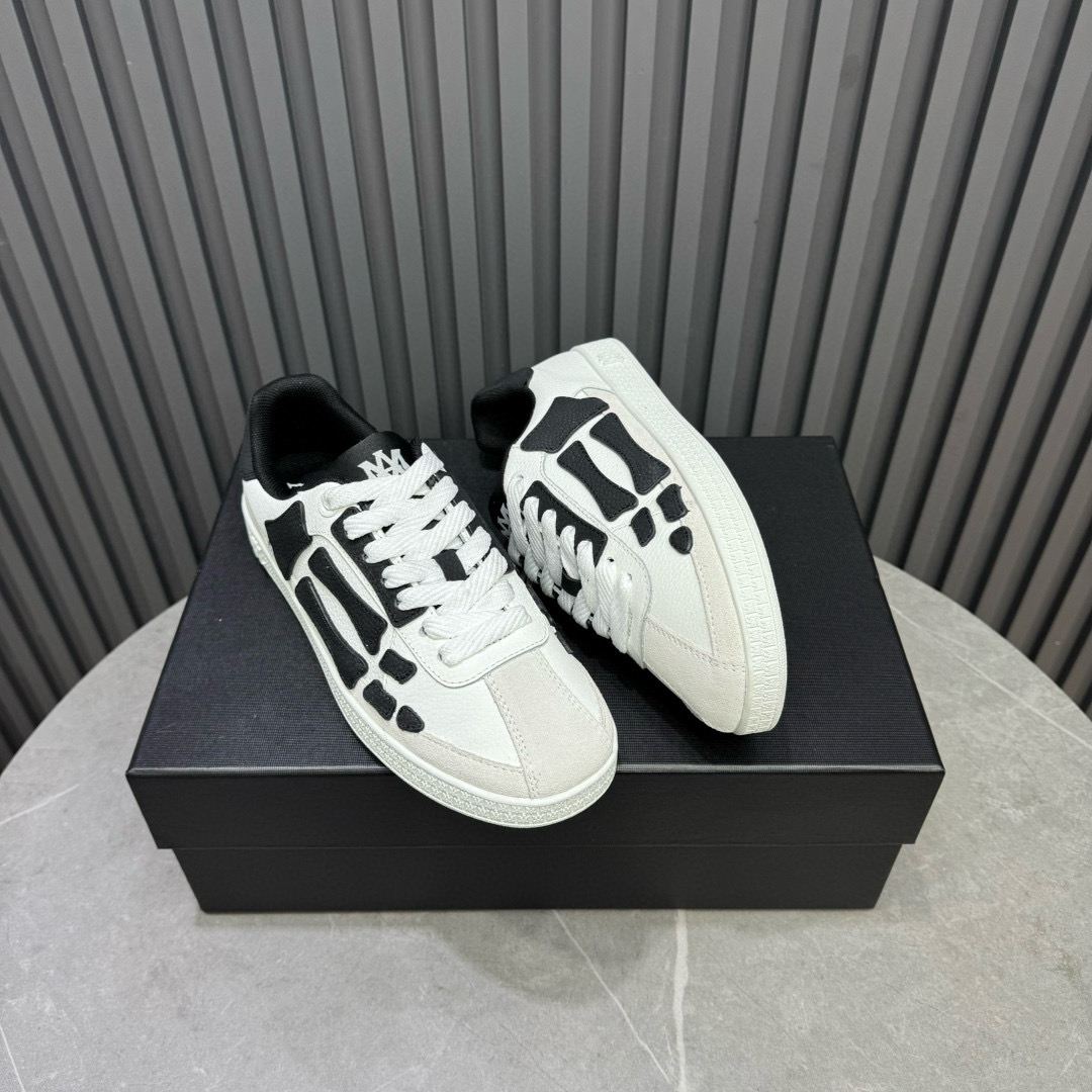 2024 Unisex Amiri White Black Leather Sneakers MJ00300