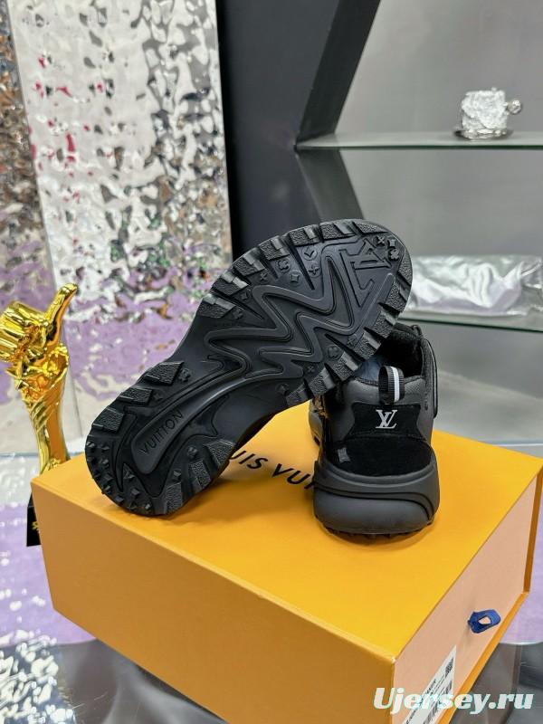 2025 Men Louis Vuitton Black Mesh Leather Sneakers MJ00420