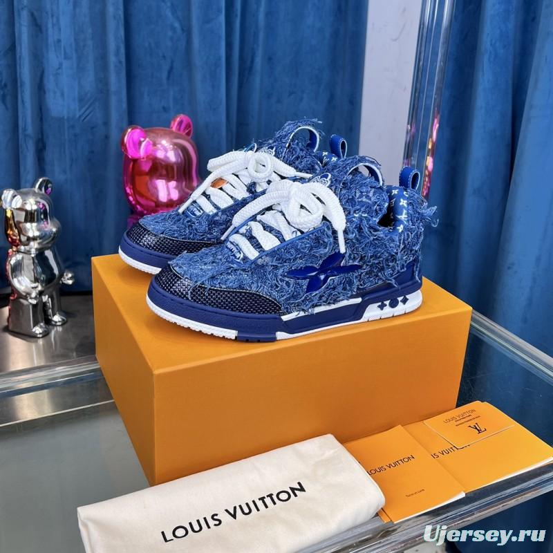 2025 Unisex Louis Vuitton Blue Denim Leather LV Trainer
