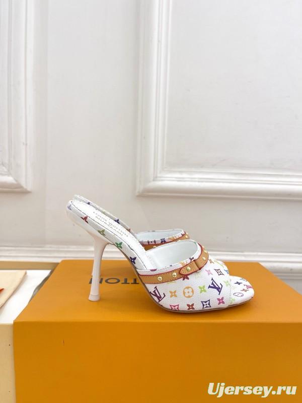 2025 Women Louis Vuitton Multicolor Leather High Heel Sandals MJ00290