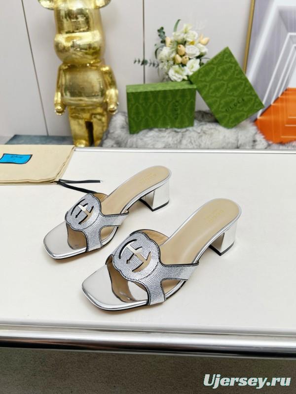 2025 Women Gucci Silver Leather Slippers MJ00190
