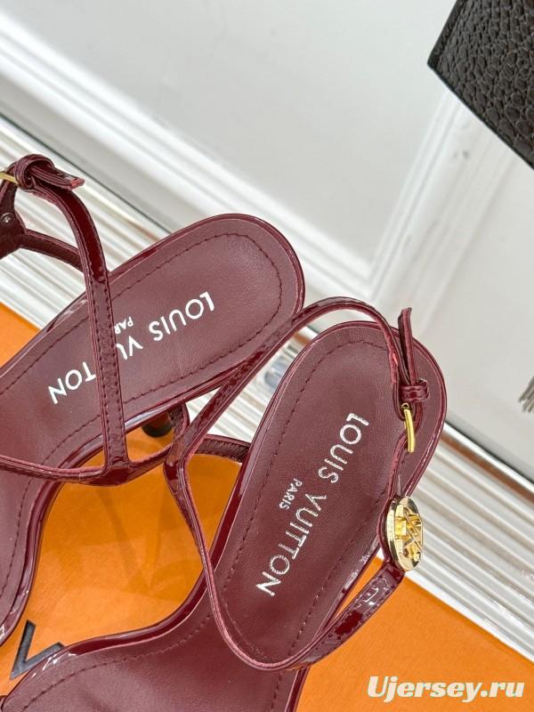 2025 Women Louis Vuitton Burgundy Leather Sandals
