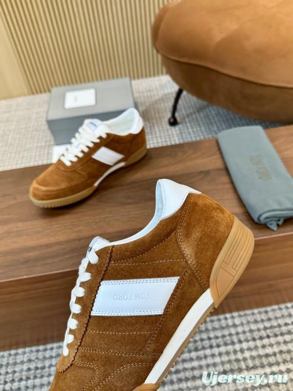 2025 Men TOM FORD Brown White Suede Leather Casual Shoes LY00360