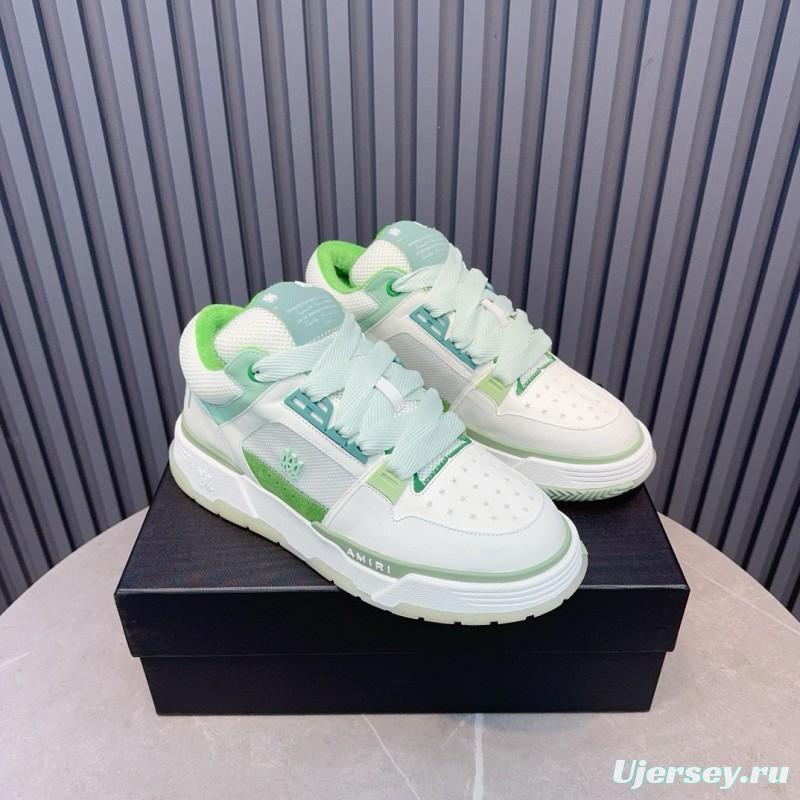 2024 Unisex Amiri White Green Leather Mesh Sneakers MJ00360