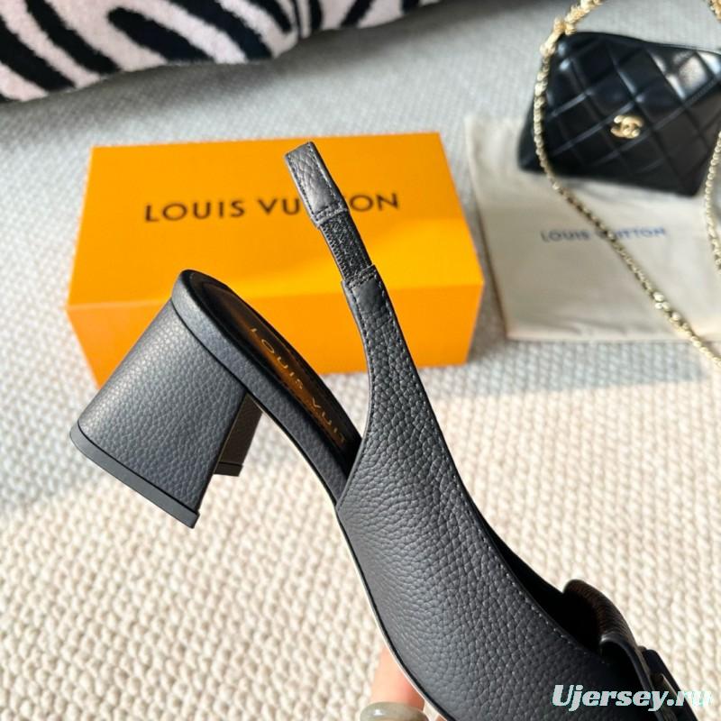 2024 Women Louis Vuitton Black Leather Slingback Heel
