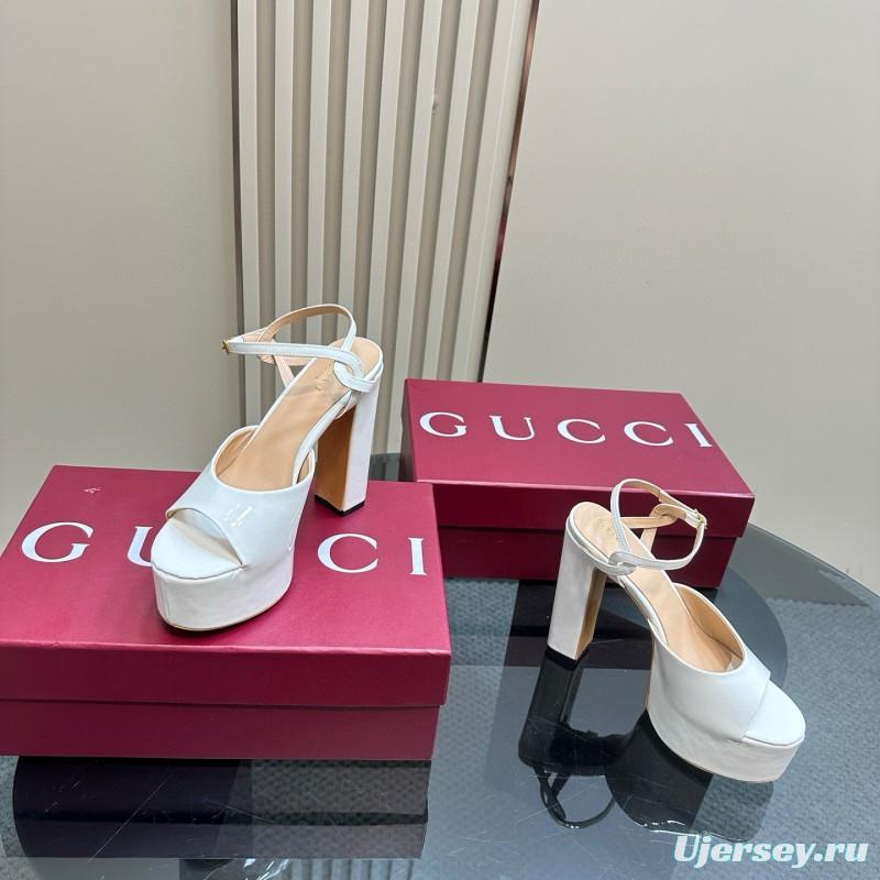 2025 Women Gucci White Leather Platform Sandals