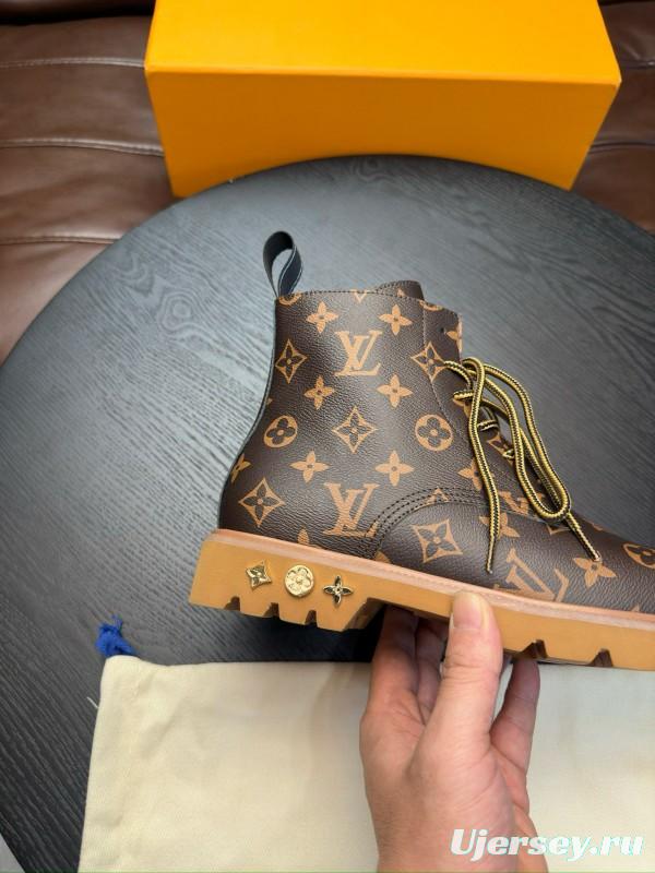 2024 Men Louis Vuitton Brown Leather Ankle Boots MJ00440