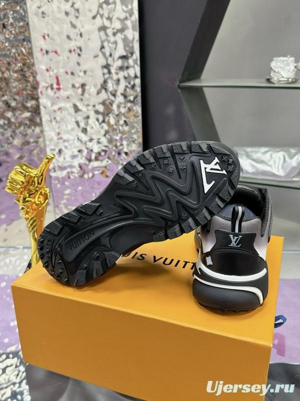 2025 Men Louis Vuitton Black Grey Mesh Leather Sneakers MJ00420