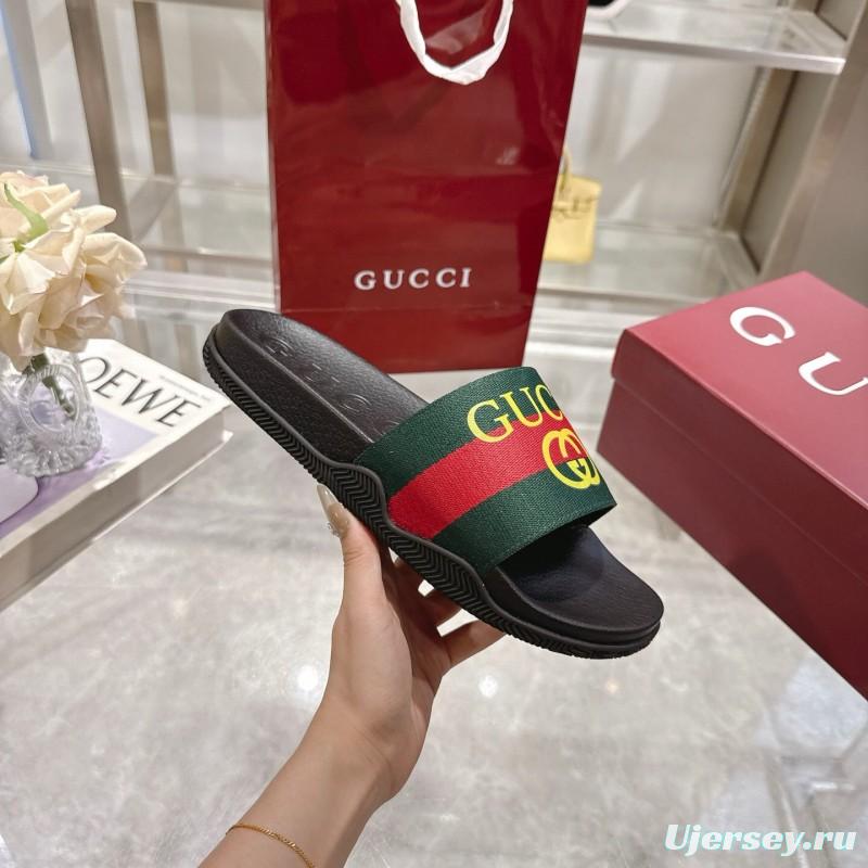 2025 Gucci Green Red Black Rubber Slippers