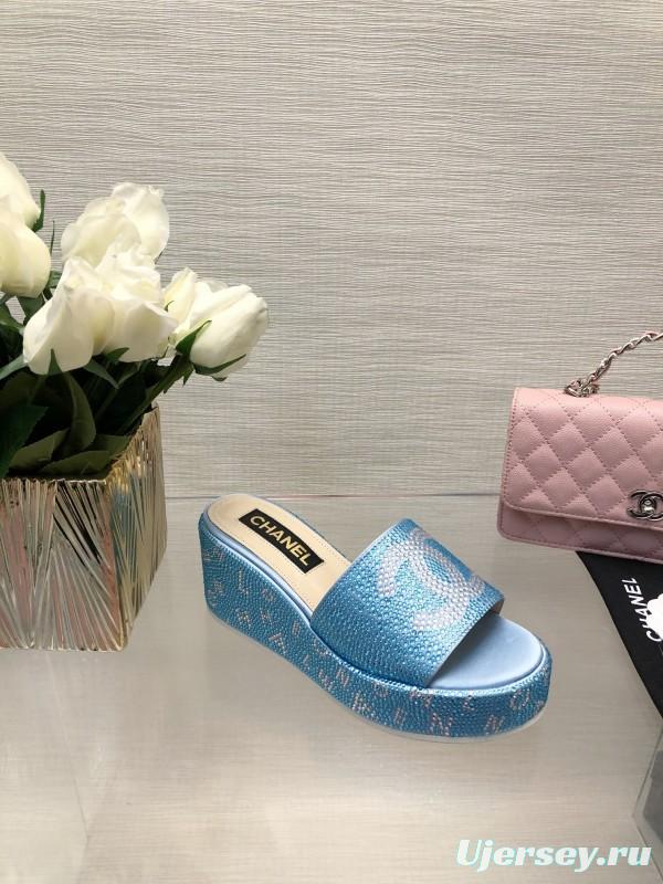 2025 CHANEL Blue Leather Slippers