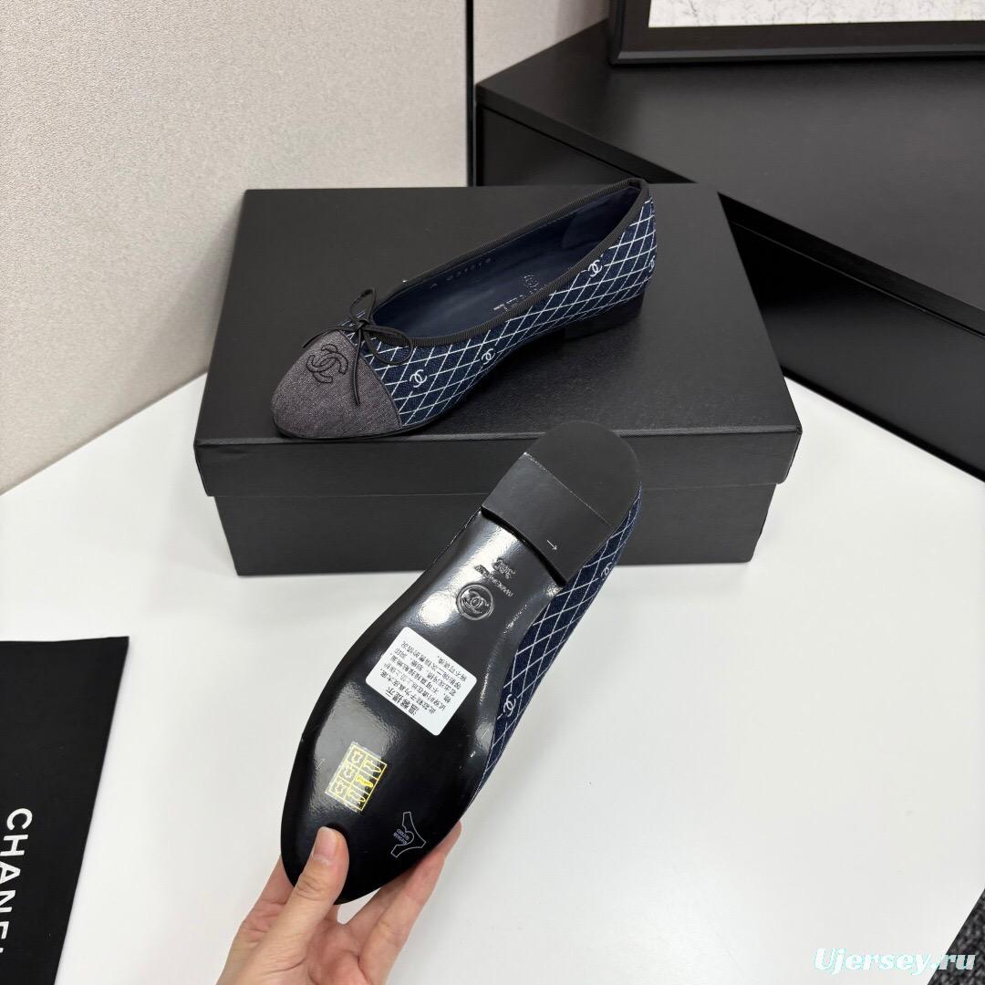 2025 Women Chanel Blue Grey Denim Textile Ballet Flat LY00360