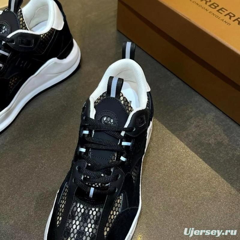 2025 Unisex Burberry Black White Suede Leather Cotton Sneakers Vintage MJ00380