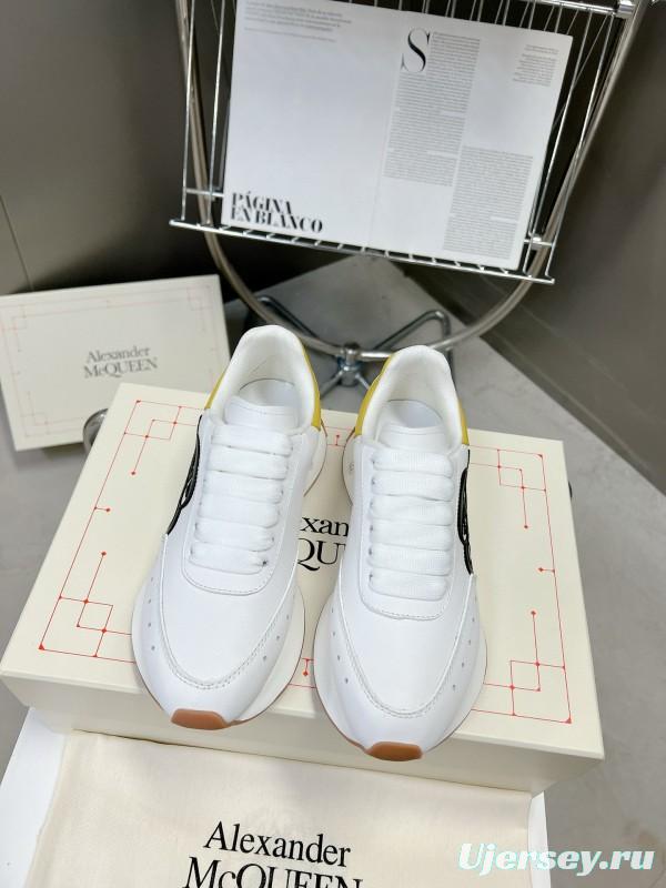 2023 Unisex Alexander McQueen White Yellow Leather Sneakers Seal Logo MJ00370
