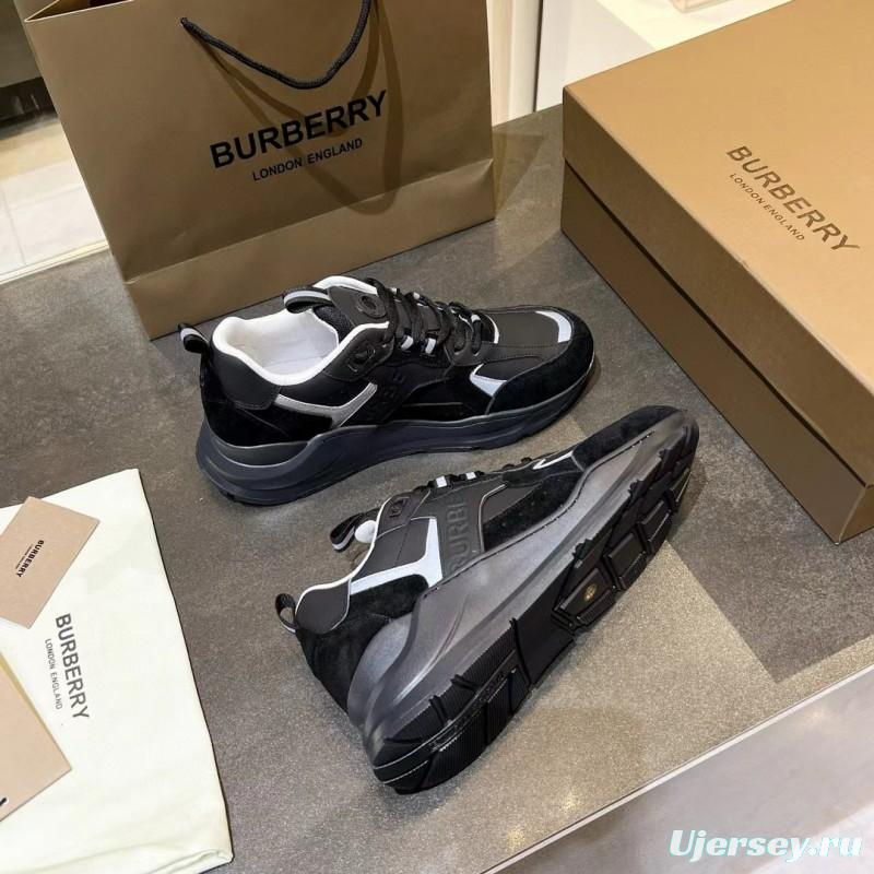 2025 Unisex Burberry Black White Leather Suede Sneakers MJ00380