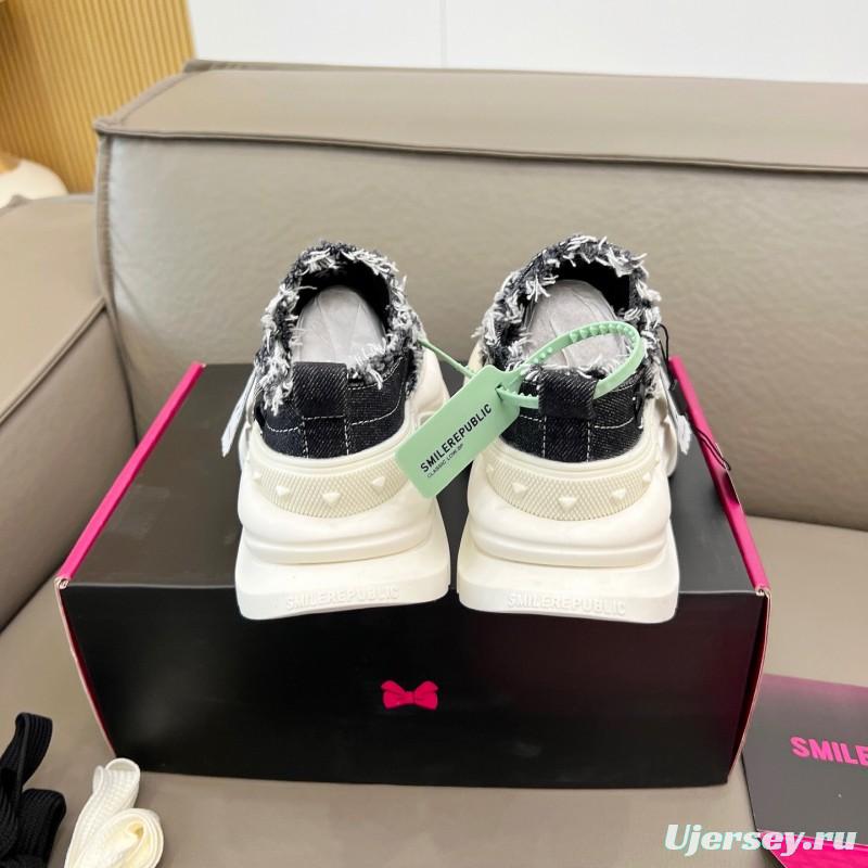 2025 Unisex Smile Republic Black White Canvas Casual Shoes Fringed LY00291