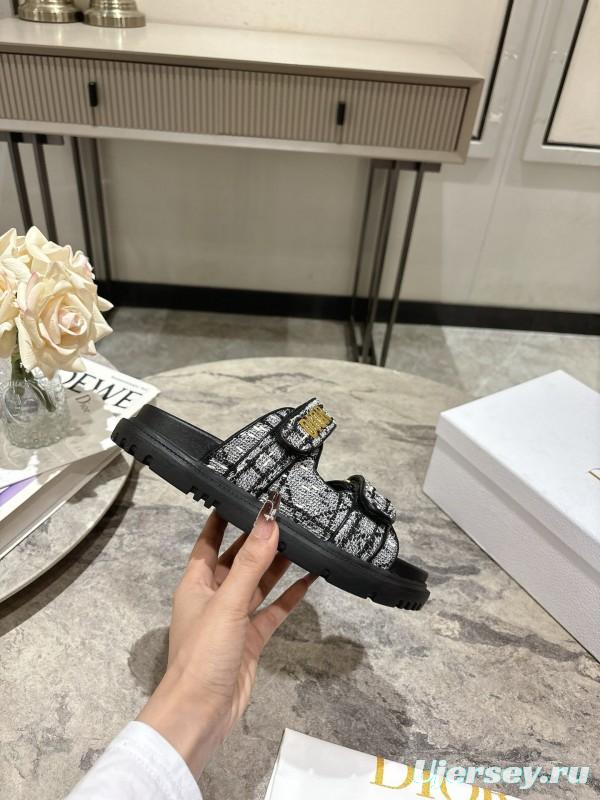 2025 Women Dior Black White Fabric Sandals KFY00300