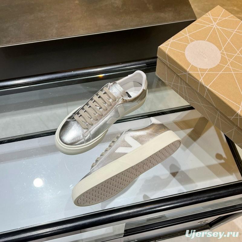 2025 Unisex VEJA Silver Leather Canvas Vulcanized Sneakers MJ00240