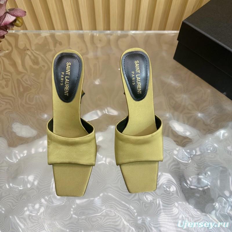 2025 Women Yves Saint Laurent Beige Satin Heeled Sandals