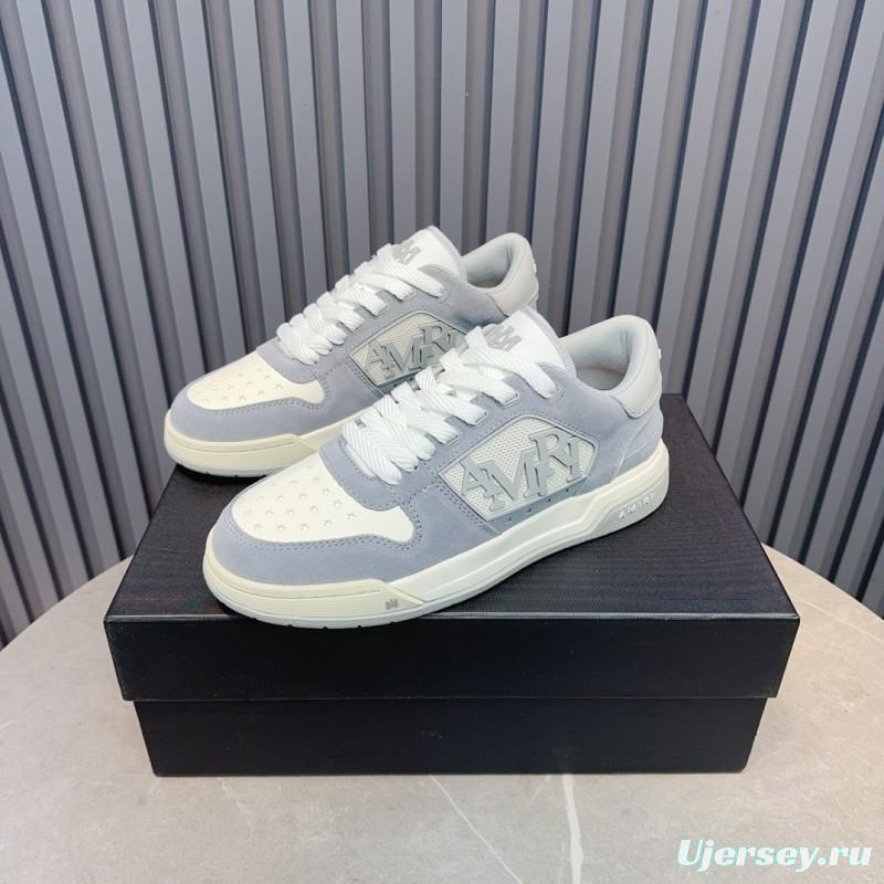 2025 Unisex Amiri White Grey Leather Suede Sneakers MJ00360