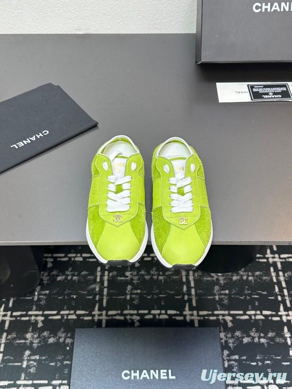 2025 Women CHANEL Green Suede Casual Sneakers Handmade For LY00360(F)
