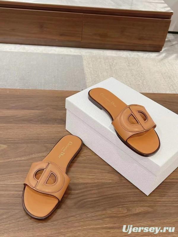 2025 Slippers Dior Brown Leather Slippers LY00260