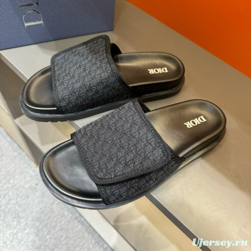 2024 Dior black fabric leather slippers MJ00180