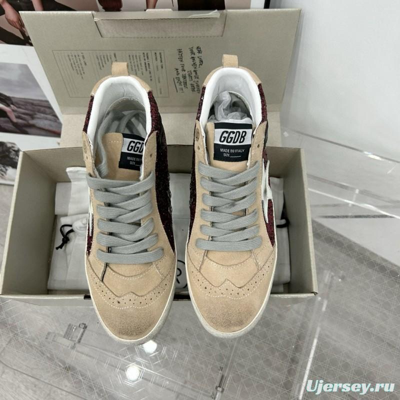 2024 Unisex GGDB Burgundy Beige Glitter Leather High Top Sneakers MJ00300