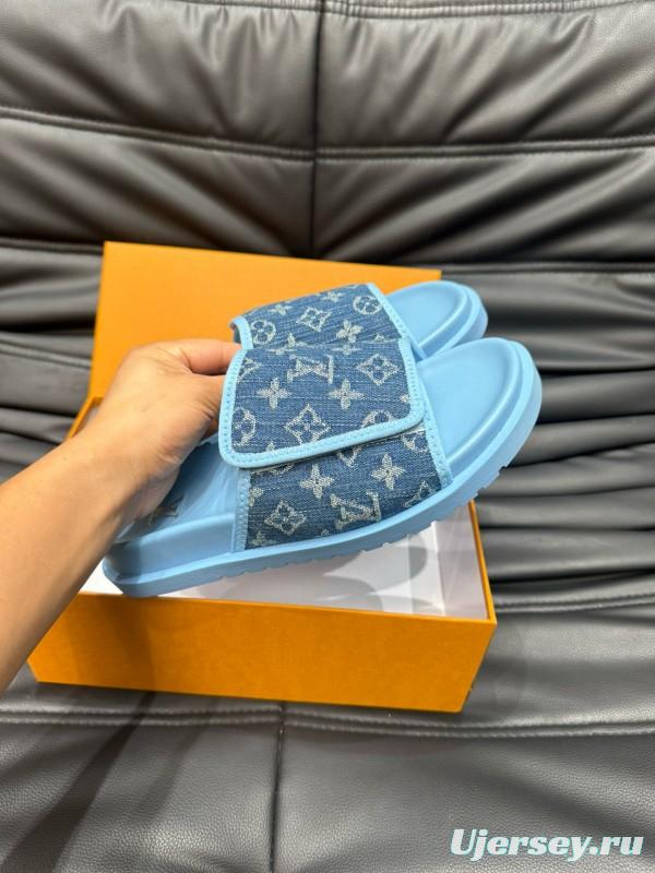 2024 Slippers Louis Vuitton Blue Denim Slippers MJ00200
